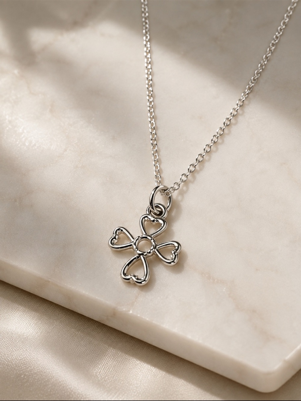 Silver Cross Heart Pendant Necklace
